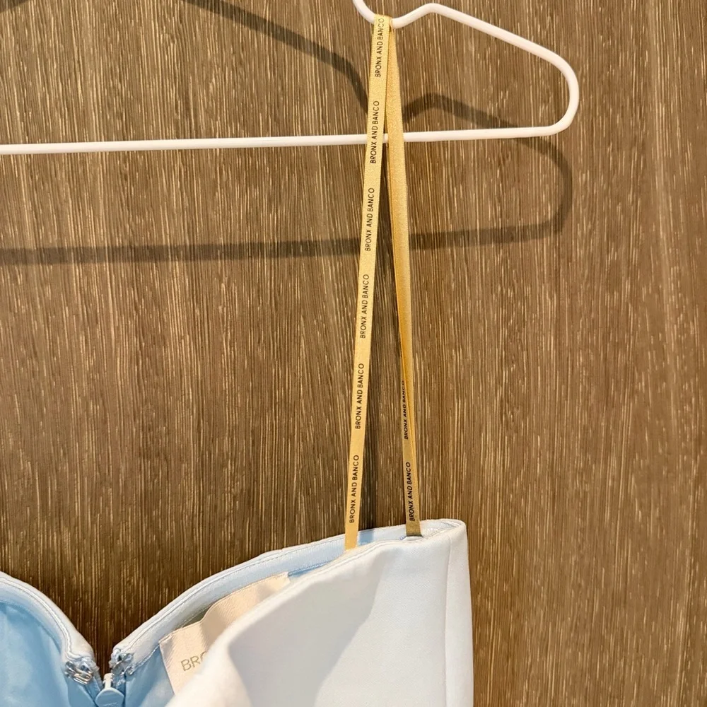 Bronx and Banco Pale Blue Strapless Maxi Dress with Circular Appliqués - Picture 3 of 13